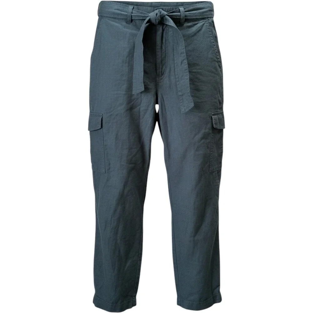 NWT Quince Organic Cotton Linen Ankle Cargo Pants D-Ring Belt Olive Green Medium
